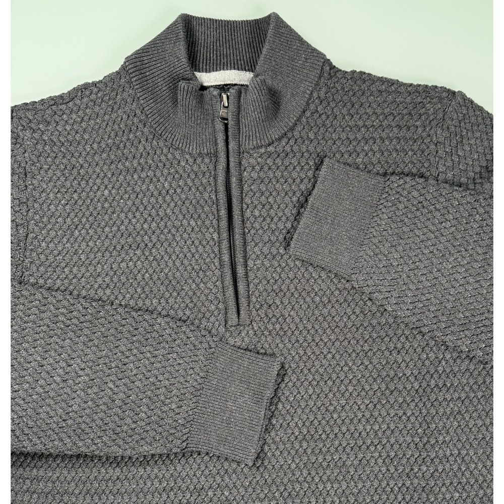 Joseph Abboud Quarter Zip Knit Sweater Mens XL Textured Gray‎ Mock Neck Preppy